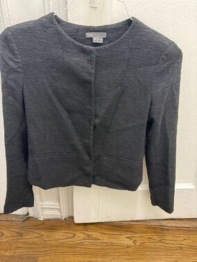 Vince Black Textured Collarless Open Jacket